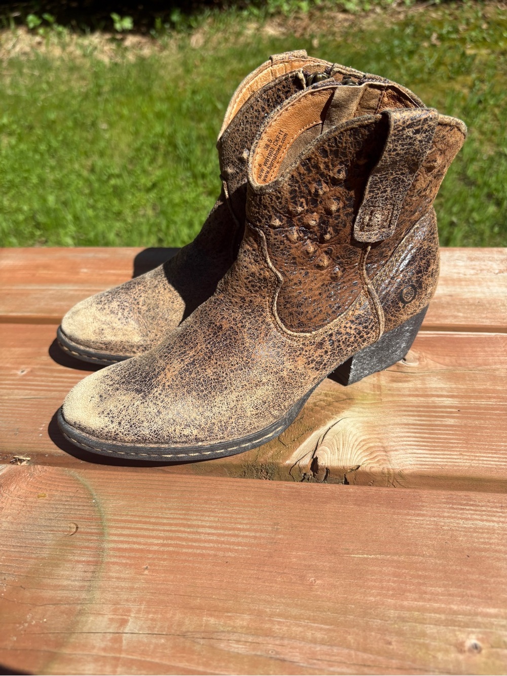 Born Distressed Brown Western Ankle Booties